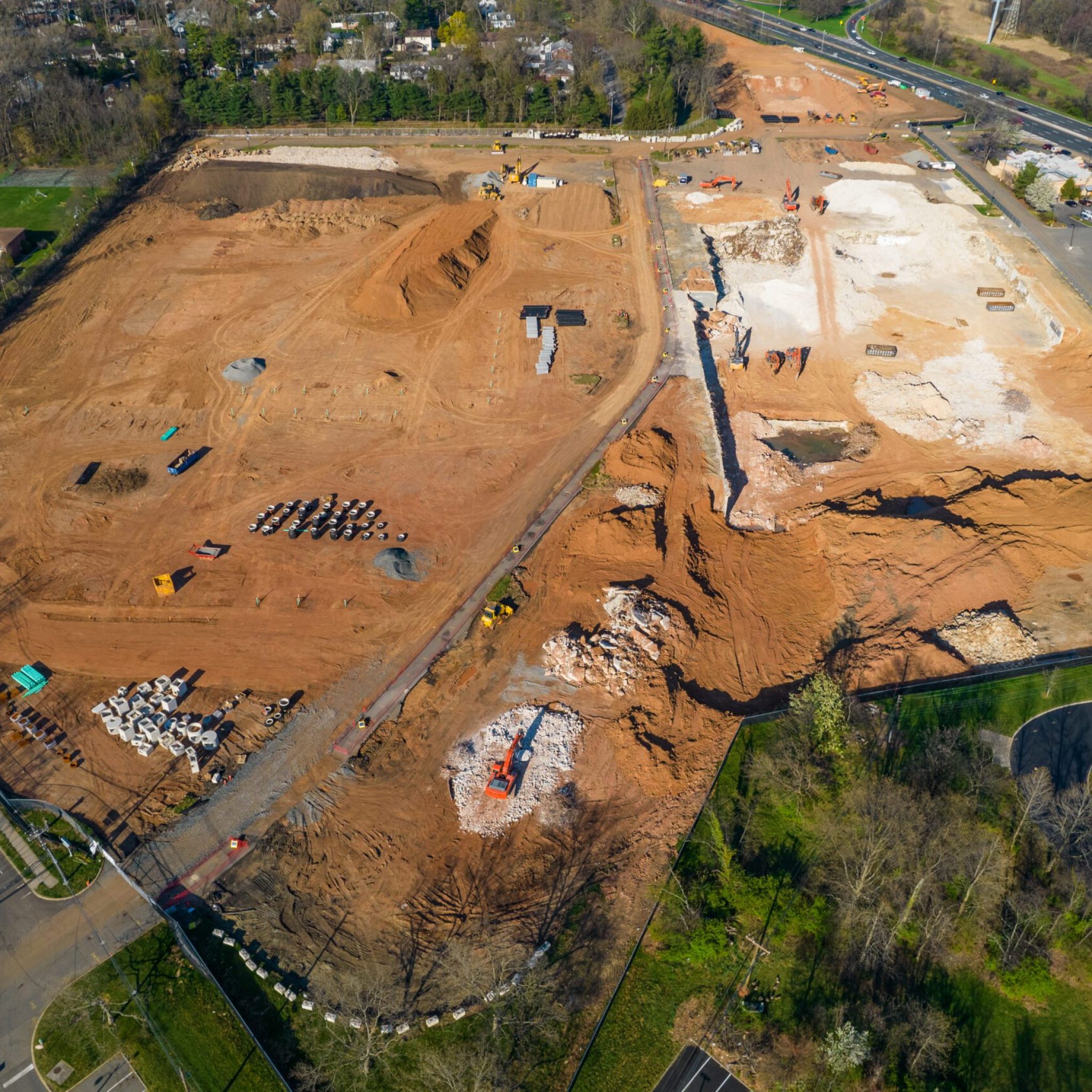 Construction site excavation from a drone view